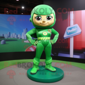 Green Superhero mascot costume character dressed with a Pencil Skirt and Anklets