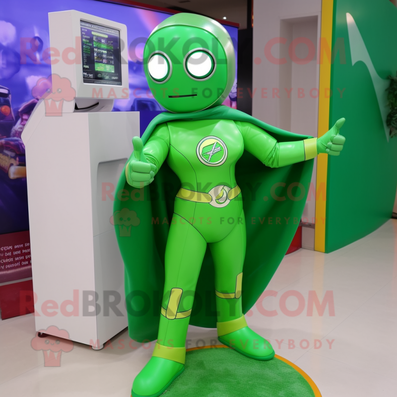 Green Superhero mascot costume character dressed with a Pencil Skirt and Anklets