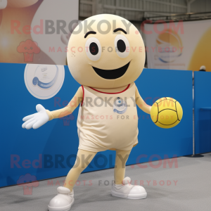 Cream Handball Ball mascot costume character dressed with a Tank Top and Anklets