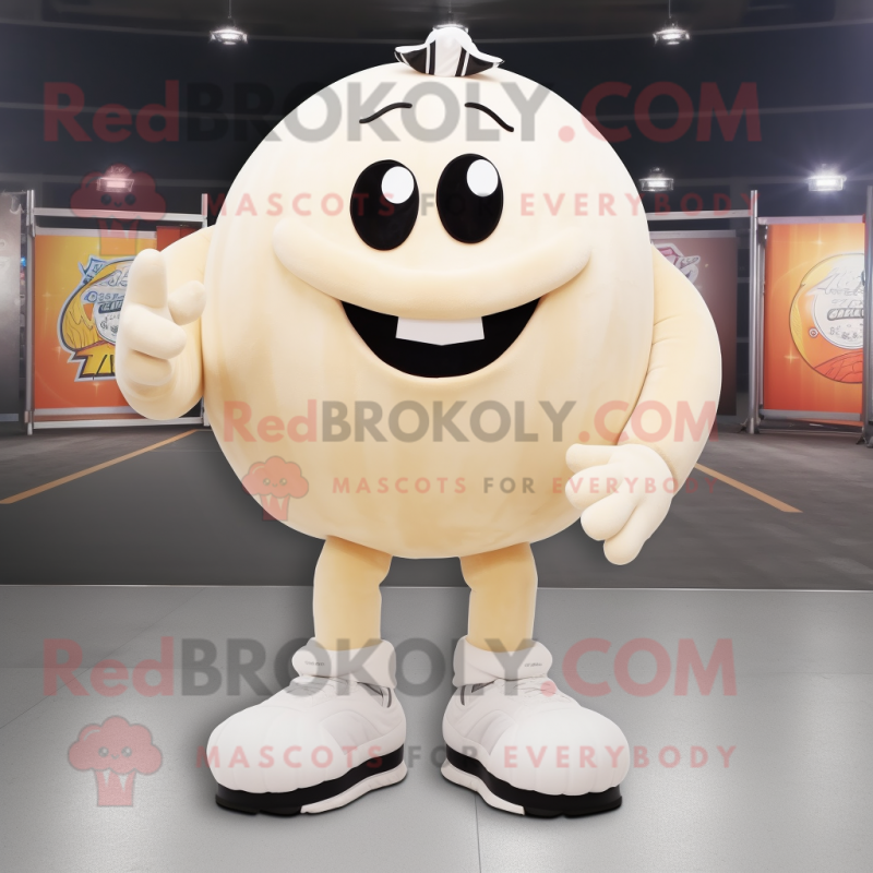 Cream Handball Ball mascot costume character dressed with a Tank Top and Anklets Cream Handball Ball mascot costume character dressed with a Tank Top and Anklets
