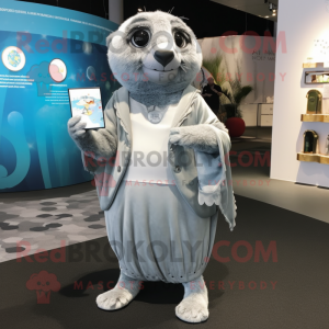 Silver Seal mascot costume character dressed with a Culottes and Clutch bags