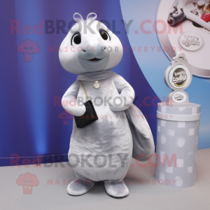 Silver Seal mascot costume character dressed with a Culottes and Clutch bags