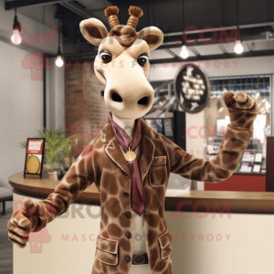 Brown Giraffe mascot costume character dressed with a Blazer and Bracelets