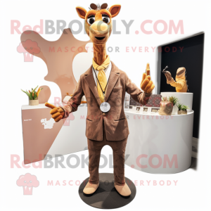 Brown Giraffe mascot costume character dressed with a Blazer and Bracelets