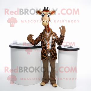 Brown Giraffe mascot costume character dressed with a Blazer and Bracelets