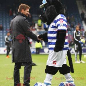 Black cat mascot in blue and white outfit - Redbrokoly.com