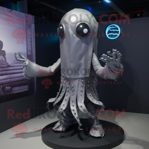 Silver Kraken mascot costume character dressed with a Cover-up and Foot pads