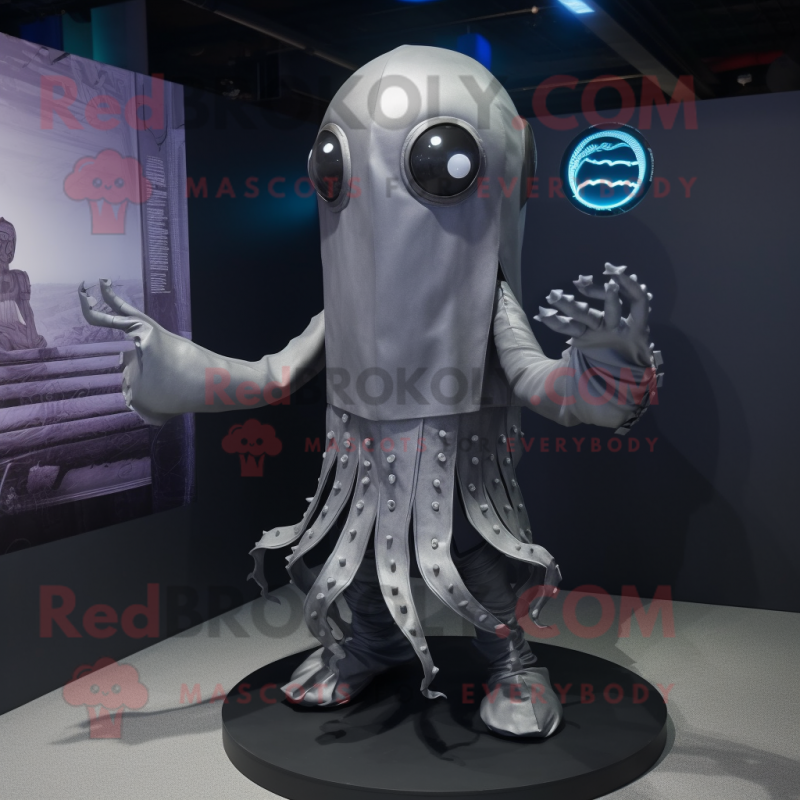 Silver Kraken mascot costume character dressed with a Cover-up and Foot pads Silver Kraken mascot costume character dressed with a Cover-up and Foot pads