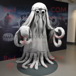 Silver Kraken mascot costume character dressed with a Cover-up and Foot pads