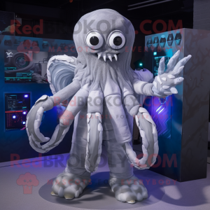 Silver Kraken mascot costume character dressed with a Cover-up and Foot pads