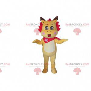 Mascota dragón amarillo y blanco, disfraz de dinosaurio -