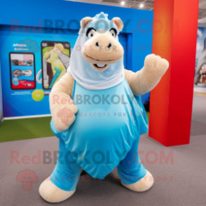 Sky Blue Camel mascot costume character dressed with a Yoga Pants and Wallets