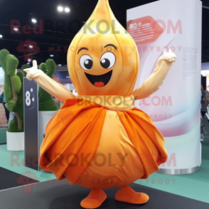 Orange Onion mascot costume character dressed with a Wrap Skirt and Anklets