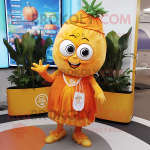Orange Onion mascot costume character dressed with a Wrap Skirt and Anklets