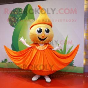 Orange Onion mascot costume character dressed with a Wrap Skirt and Anklets