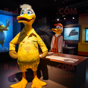 Yellow Geese mascot costume character dressed with a Henley Shirt and Watches