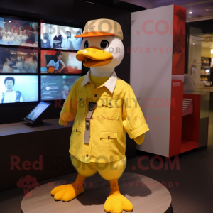 Yellow Geese mascot costume character dressed with a Henley Shirt and Watches