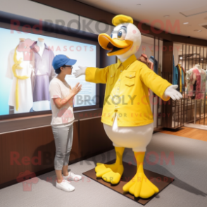 Yellow Geese mascot costume character dressed with a Henley Shirt and Watches