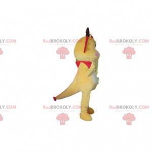 Mascota dragón amarillo y blanco, disfraz de dinosaurio -
