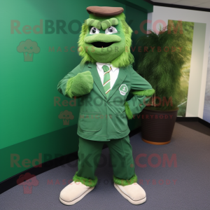 Forest Green Momentum mascot costume character dressed with a Suit Jacket and Belts
