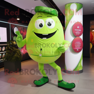 Lime Green Raspberry mascot costume character dressed with a Trousers and Digital watches