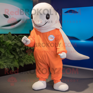Peach Beluga Whale mascot costume character dressed with a Windbreaker and Lapel pins