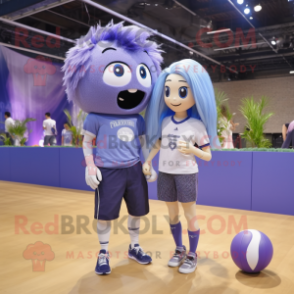 Lavender Volleyball Ball mascot costume character dressed with a Boyfriend Jeans and Hairpins