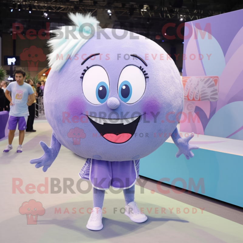 Lavender Volleyball Ball mascot costume character dressed with a Boyfriend Jeans and Hairpins