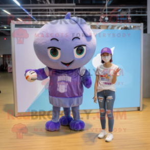 Lavender Volleyball Ball mascot costume character dressed with a Boyfriend Jeans and Hairpins