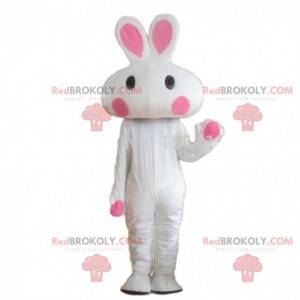 Mascotte coniglio bianco e rosa completamente personalizzabile