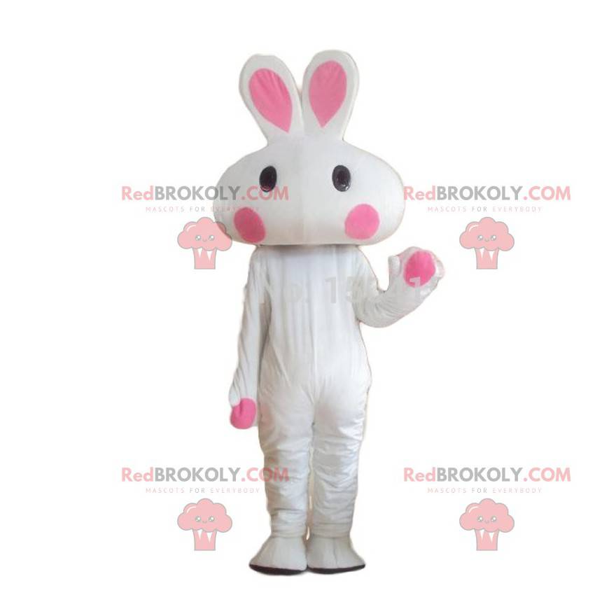 Vollständig anpassbares weißes und rosa Kaninchenmaskottchen -