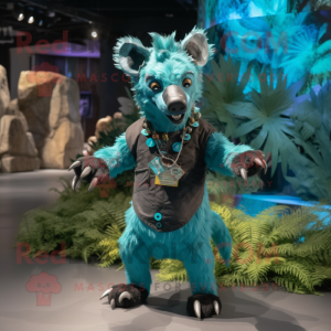 Turquoise Hyena mascot costume character dressed with a Cargo Pants and Bracelets