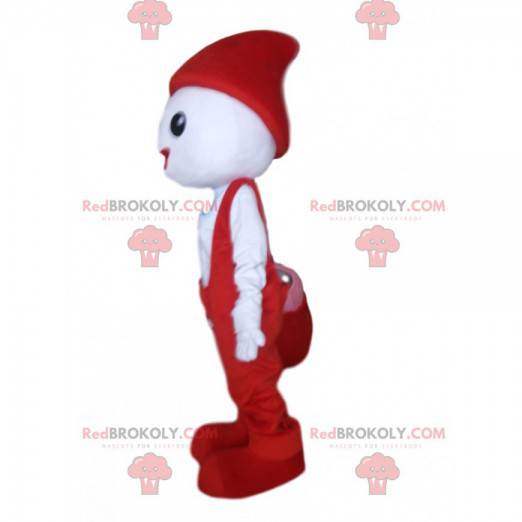 Vit maskot med röd overall - Redbrokoly.com
