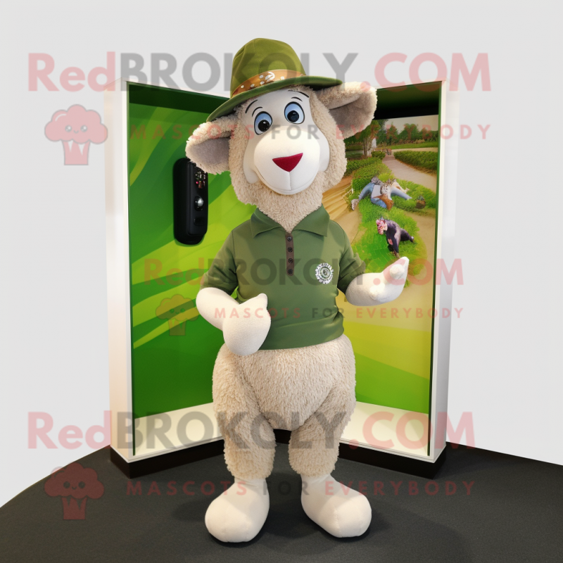 Olive Angora Goat mascot costume character dressed with a Playsuit and Hats Olive Angora Goat mascot costume character dressed with a Playsuit and Hats