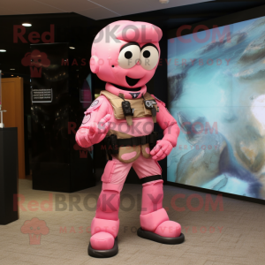 Pink Marine Recon mascot costume character dressed with a Bodysuit and Brooches