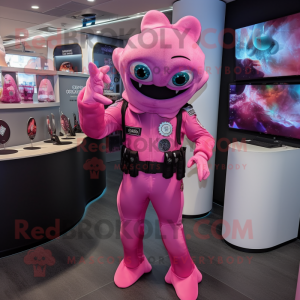 Pink Marine Recon mascot costume character dressed with a Bodysuit and Brooches