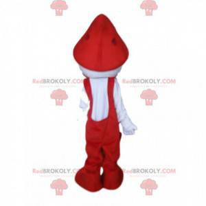Weißes Charakter-Maskottchen mit rotem Overall - Redbrokoly.com