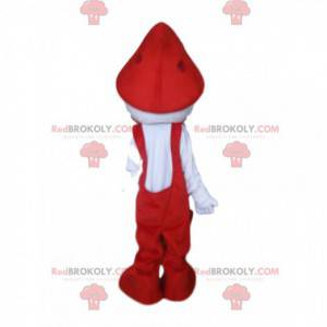 Witte karaktermascotte met rode overall - Redbrokoly.com