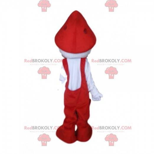 Hvit karaktermaskot med rød overall - Redbrokoly.com