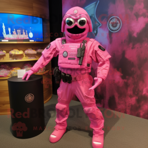 Pink Marine Recon mascot costume character dressed with a Bodysuit and Brooches