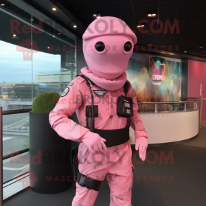 Pink Marine Recon mascot costume character dressed with a Bodysuit and Brooches