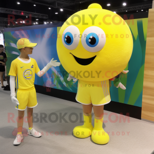 Lemon Yellow Volleyball Ball mascot costume character dressed with a Romper and Watches
