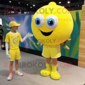 Lemon Yellow Volleyball Ball mascot costume character dressed with a Romper and Watches