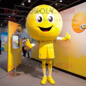 Lemon Yellow Volleyball Ball mascot costume character dressed with a Romper and Watches