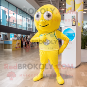 Lemon Yellow Volleyball Ball mascot costume character dressed with a Romper and Watches