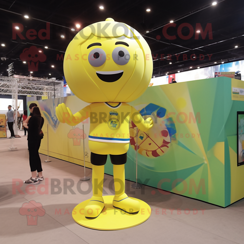 Lemon Yellow Volleyball Ball mascot costume character dressed with a Romper and Watches Lemon Yellow Volleyball Ball mascot costume character dressed with a Romper and Watches