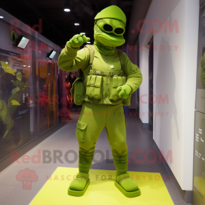 Lime Green Soldier mascot costume character dressed with a Trousers and Watches