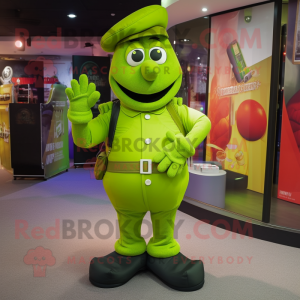 Lime Green Soldier mascot costume character dressed with a Trousers and Watches