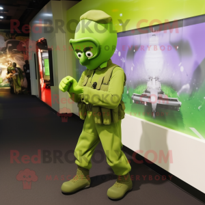 Lime Green Soldier mascot costume character dressed with a Trousers and Watches