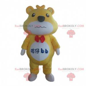 Mascota de oso de peluche amarillo y blanco, disfraz de oso de